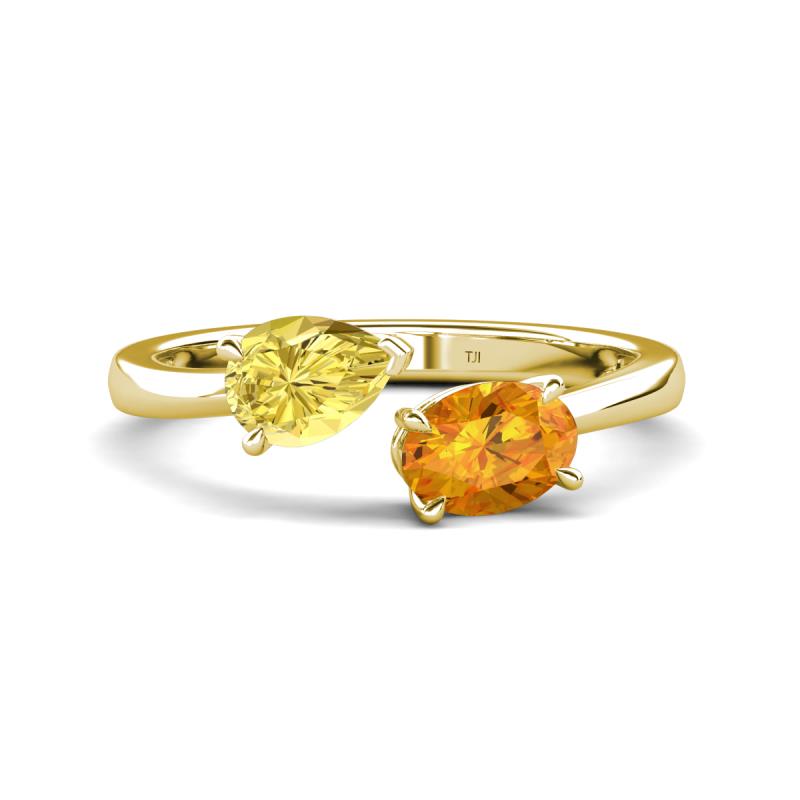 Afra 1.62 ctw Yellow Sapphire Pear Shape (7x5 mm) & Citrine Oval Shape (7x5 mm) Toi Et Moi Engagement Ring 