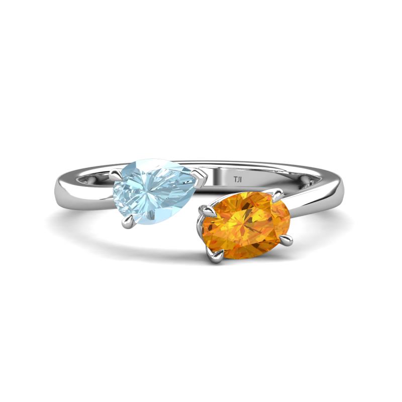 Afra 1.32 ctw Aquamarine Pear Shape (7x5 mm) & Citrine Oval Shape (7x5 mm) Toi Et Moi Engagement Ring 