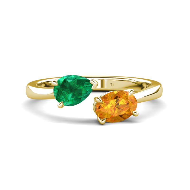 Afra 1.52 ctw Emerald Pear Shape (7x5 mm) & Citrine Oval Shape (7x5 mm) Toi Et Moi Engagement Ring 