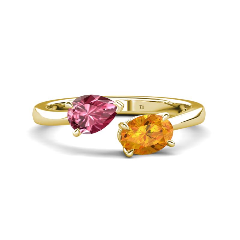 Afra 1.42 ctw Pink Tourmaline Pear Shape (7x5 mm) & Citrine Oval Shape (7x5 mm) Toi Et Moi Engagement Ring 
