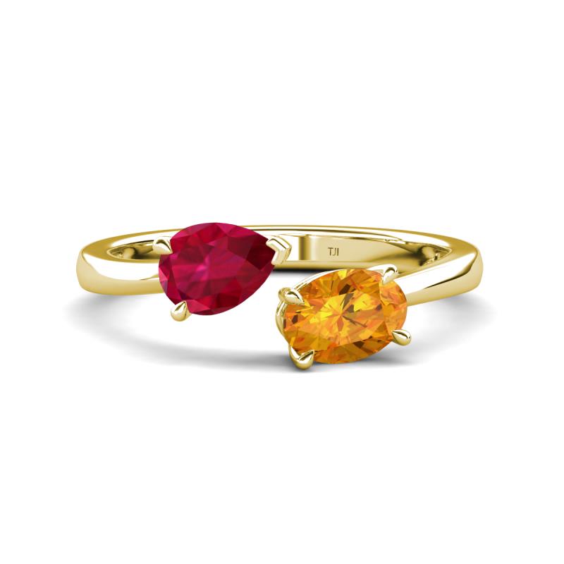 Afra 1.67 ctw Ruby Pear Shape (7x5 mm) & Citrine Oval Shape (7x5 mm) Toi Et Moi Engagement Ring 