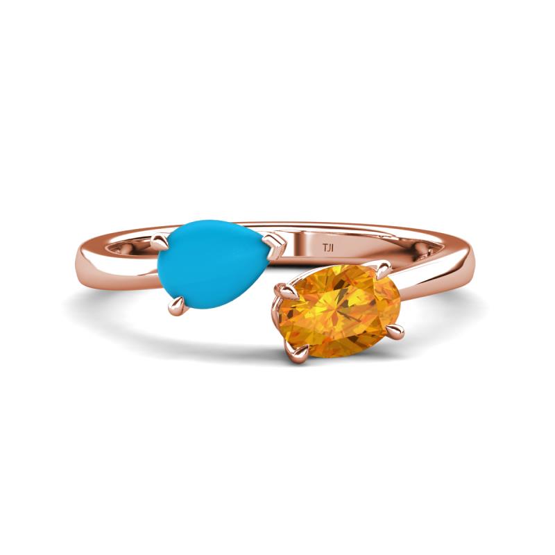 Afra 1.07 ctw Turquoise Pear Shape (7x5 mm) & Citrine Oval Shape (7x5 mm) Toi Et Moi Engagement Ring 