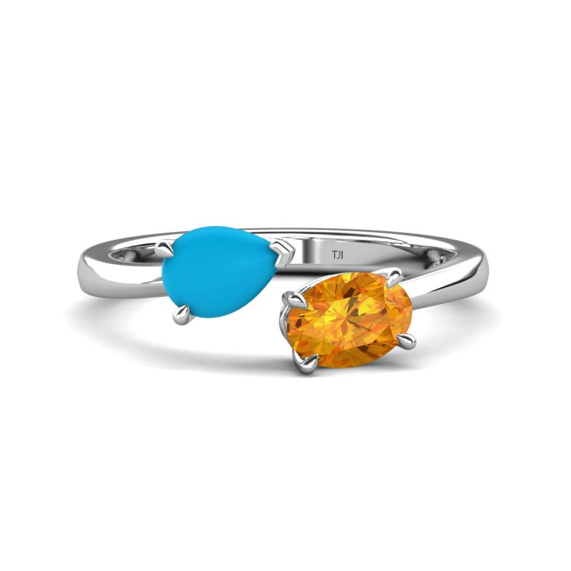 Afra 1.62 ctw Blue Sapphire Pear Shape (7x5 mm) & Citrine Oval Shape (7x5 mm) Toi Et Moi Engagement Ring 