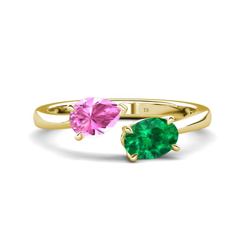 Afra 1.70 ctw Pink Sapphire Pear Shape (7x5 mm) & Emerald Oval Shape (7x5 mm) Toi Et Moi Engagement Ring 
