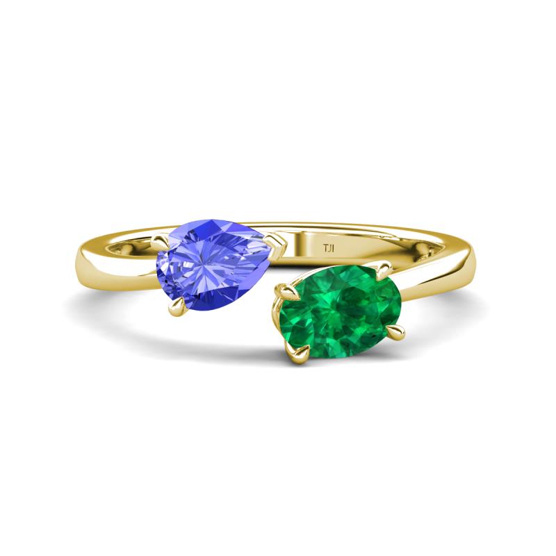 Afra 1.55 ctw Tanzanite Pear Shape (7x5 mm) & Emerald Oval Shape (7x5 mm) Toi Et Moi Engagement Ring 