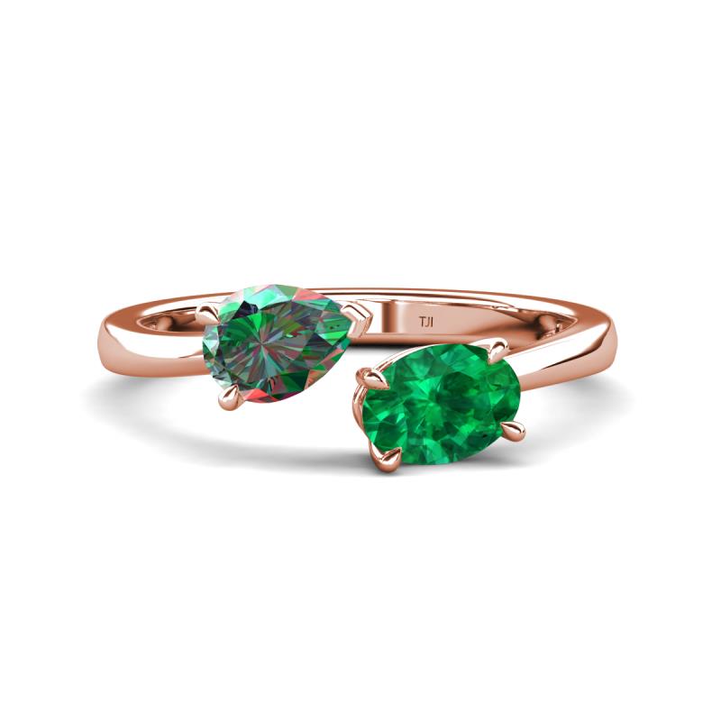 Afra 1.66 ctw Lab Created Alexandrite Pear Shape (7x5 mm) & Emerald Oval Shape (7x5 mm) Toi Et Moi Engagement Ring 