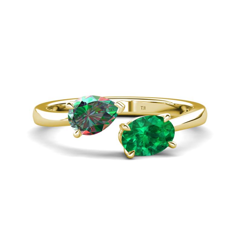 Afra 1.66 ctw Lab Created Alexandrite Pear Shape (7x5 mm) & Emerald Oval Shape (7x5 mm) Toi Et Moi Engagement Ring 