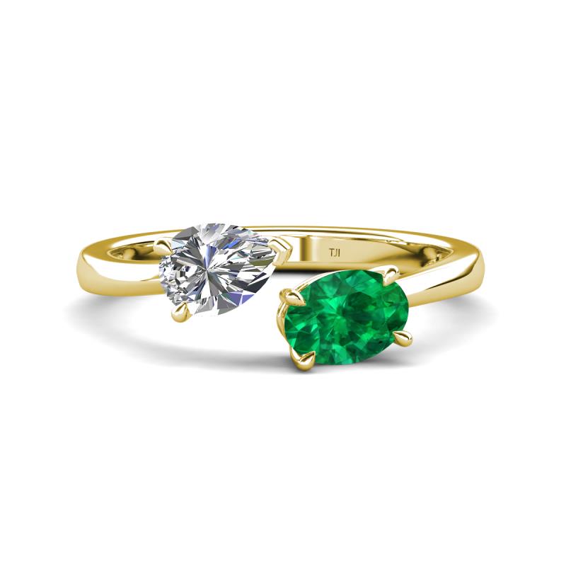 Afra 1.65 ctw Moissanite Pear Shape (7x5 mm) & Emerald Oval Shape (7x5 mm) Toi Et Moi Engagement Ring 