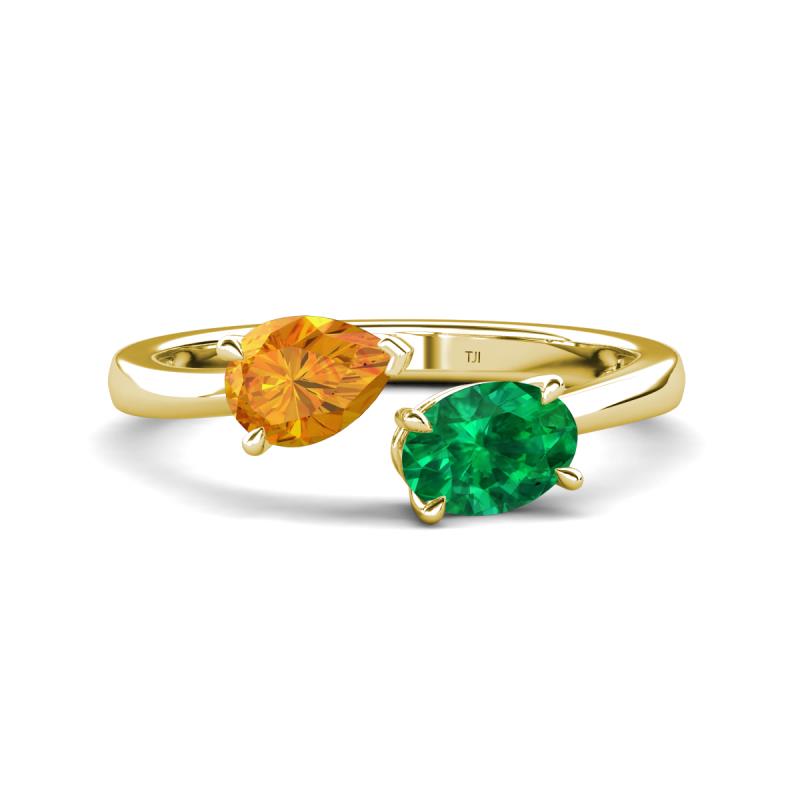 Afra 1.45 ctw Citrine Pear Shape (7x5 mm) & Emerald Oval Shape (7x5 mm) Toi Et Moi Engagement Ring 