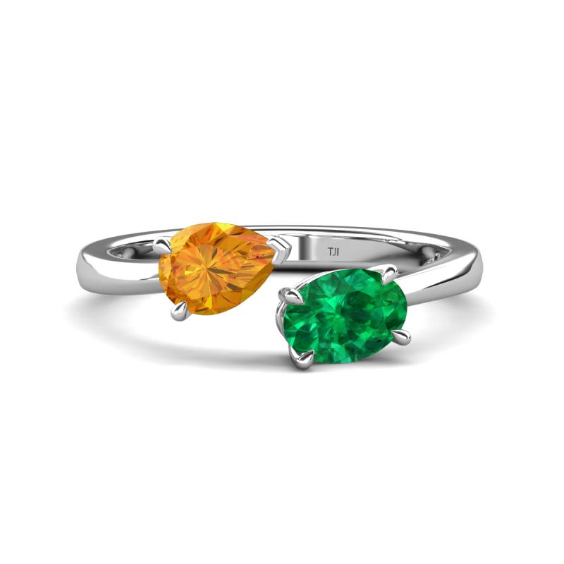 Afra 1.45 ctw Citrine Pear Shape (7x5 mm) & Emerald Oval Shape (7x5 mm) Toi Et Moi Engagement Ring 