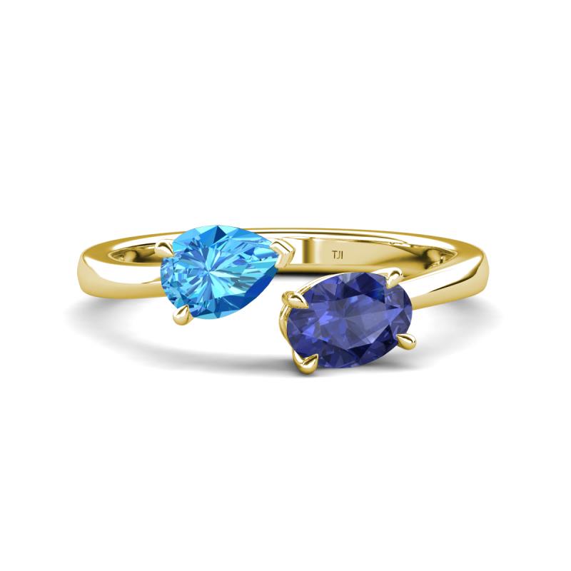 Afra 1.52 ctw Blue Topaz Pear Shape (7x5 mm) & Iolite Oval Shape (7x5 mm) Toi Et Moi Engagement Ring 