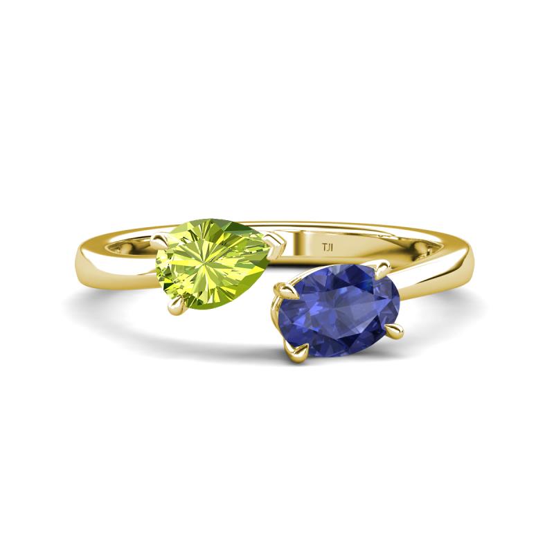 Afra 1.47 ctw Peridot Pear Shape (7x5 mm) & Iolite Oval Shape (7x5 mm) Toi Et Moi Engagement Ring 