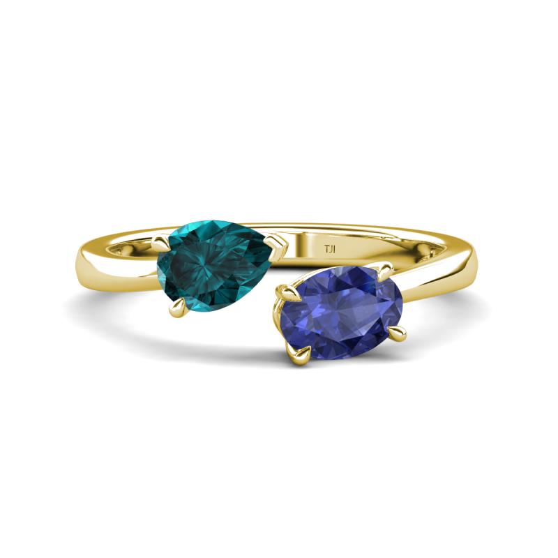 Afra 1.52 ctw London Blue Topaz Pear Shape (7x5 mm) & Iolite Oval Shape (7x5 mm) Toi Et Moi Engagement Ring 