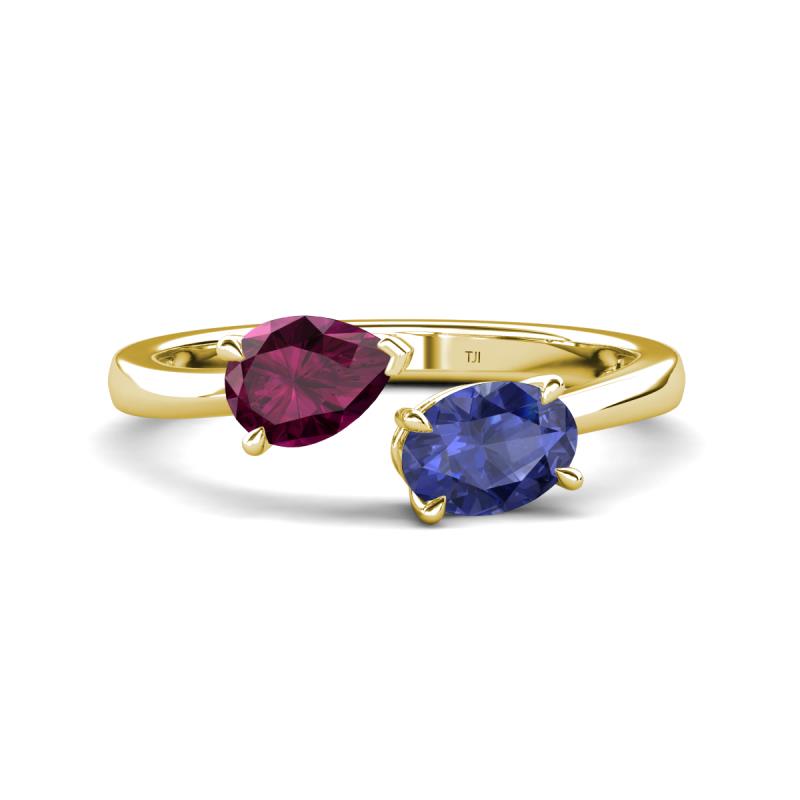 Afra 1.57 ctw Rhodolite Garnet Pear Shape (7x5 mm) & Iolite Oval Shape (7x5 mm) Toi Et Moi Engagement Ring 