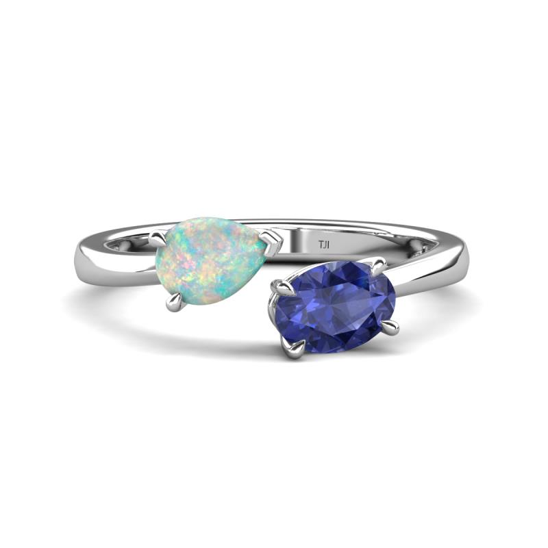 Afra 1.02 ctw Opal Pear Shape (7x5 mm) & Iolite Oval Shape (7x5 mm) Toi Et Moi Engagement Ring 