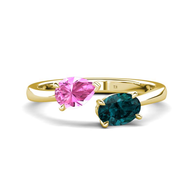 Afra 1.90 ctw Pink Sapphire Pear Shape (7x5 mm) & London Blue Topaz Oval Shape (7x5 mm) Toi Et Moi Engagement Ring 