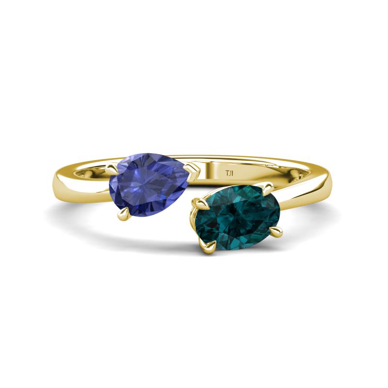 Afra 1.60 ctw Iolite Pear Shape (7x5 mm) & London Blue Topaz Oval Shape (7x5 mm) Toi Et Moi Engagement Ring 
