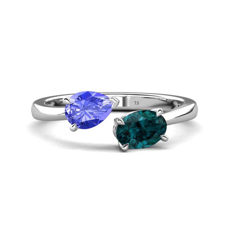 Afra 1.75 ctw Tanzanite Pear Shape (7x5 mm) & London Blue Topaz Oval Shape (7x5 mm) Toi Et Moi Engagement Ring 