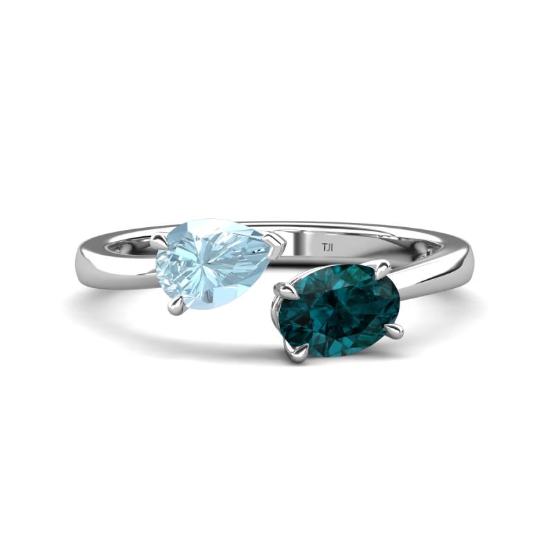 Afra 1.60 ctw Aquamarine Pear Shape (7x5 mm) & London Blue Topaz Oval Shape (7x5 mm) Toi Et Moi Engagement Ring 