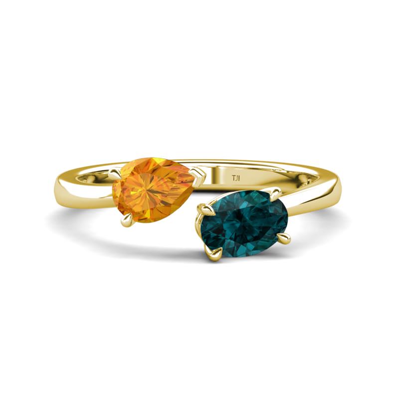 Afra 1.65 ctw Citrine Pear Shape (7x5 mm) & London Blue Topaz Oval Shape (7x5 mm) Toi Et Moi Engagement Ring 