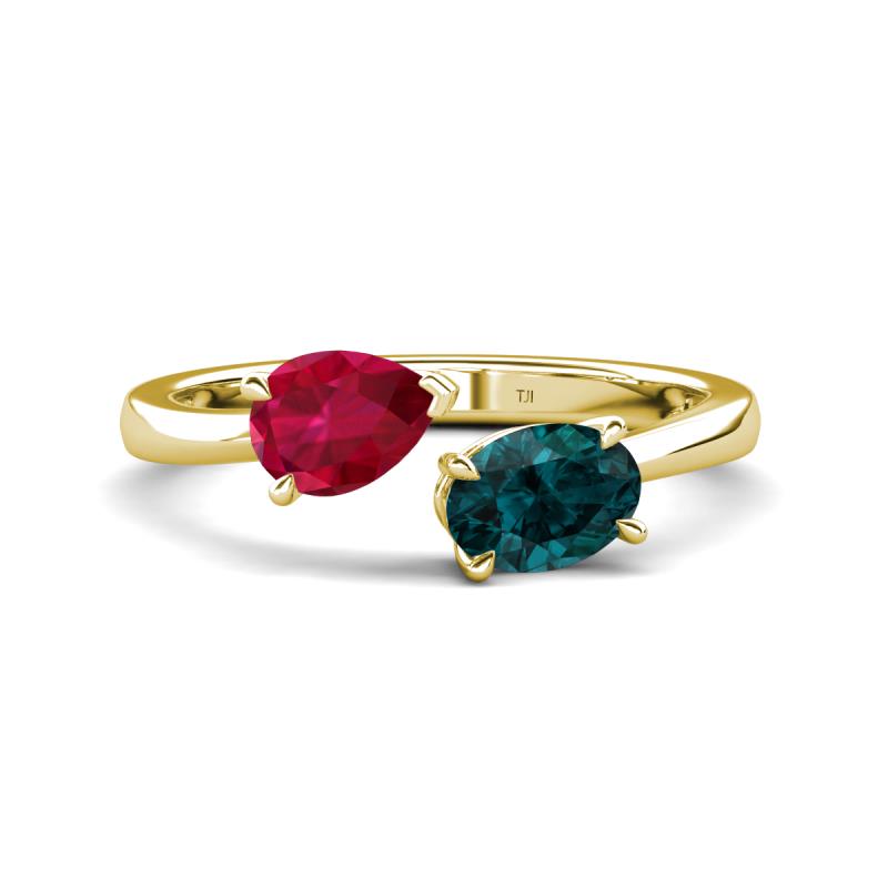 Afra 1.95 ctw Ruby Pear Shape (7x5 mm) & London Blue Topaz Oval Shape (7x5 mm) Toi Et Moi Engagement Ring 