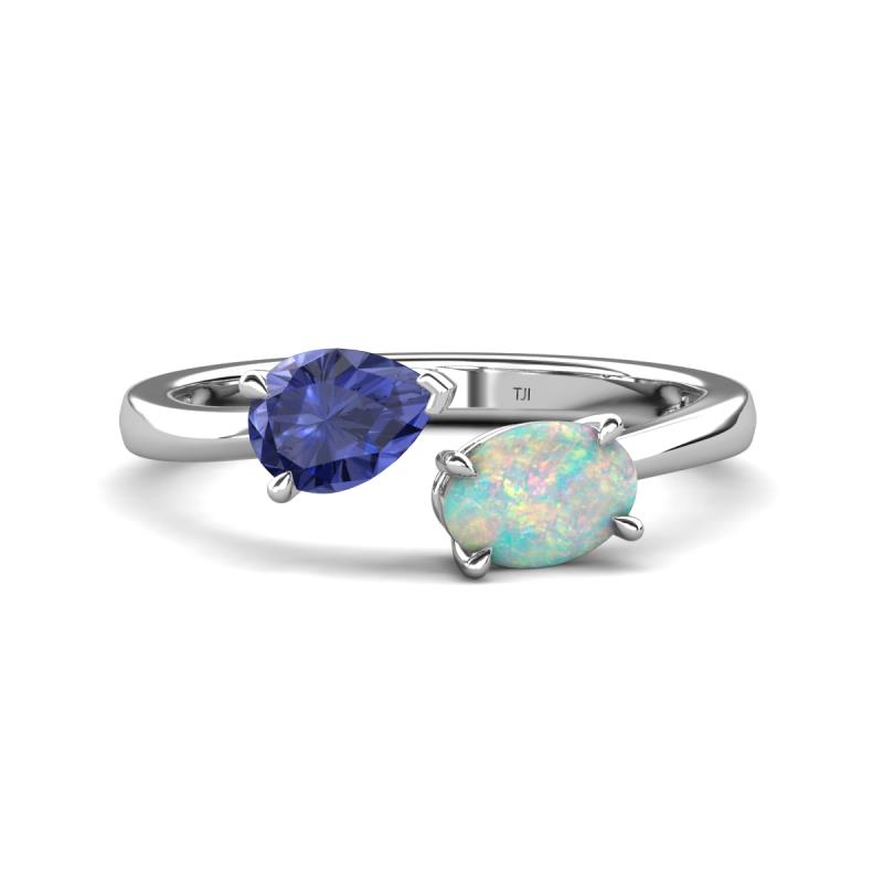 Afra 1.10 ctw Iolite Pear Shape (7x5 mm) & Opal Oval Shape (7x5 mm) Toi Et Moi Engagement Ring 