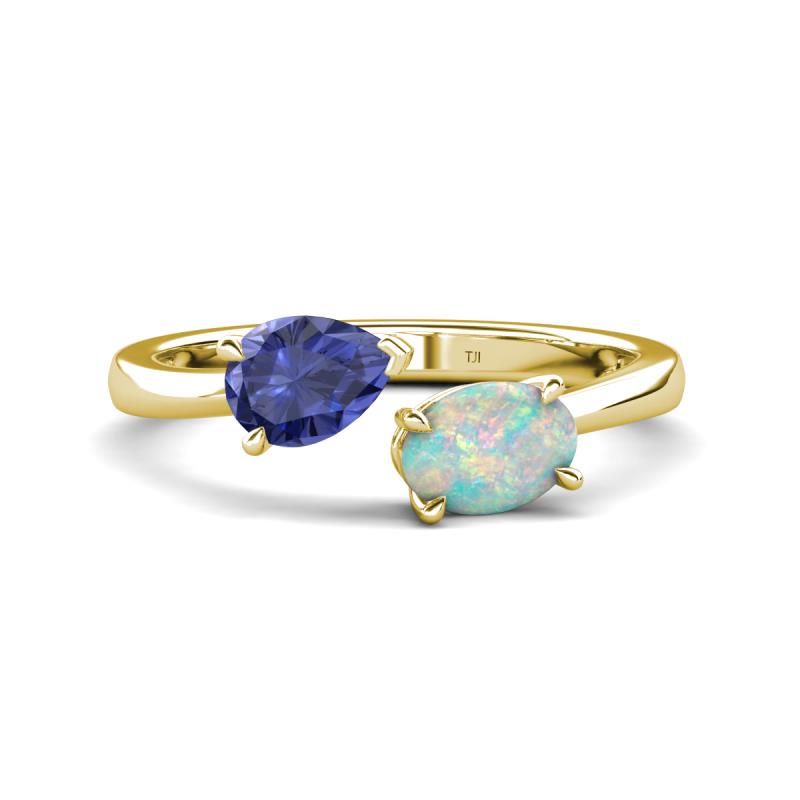 Afra 1.10 ctw Iolite Pear Shape (7x5 mm) & Opal Oval Shape (7x5 mm) Toi Et Moi Engagement Ring 