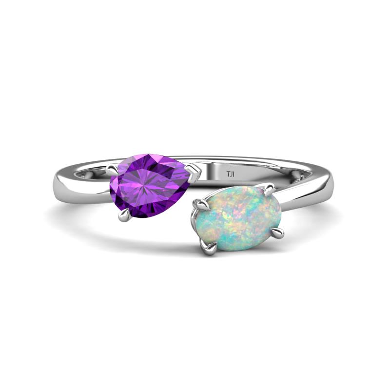Afra 1.15 ctw Amethyst Pear Shape (7x5 mm) & Opal Oval Shape (7x5 mm) Toi Et Moi Engagement Ring 