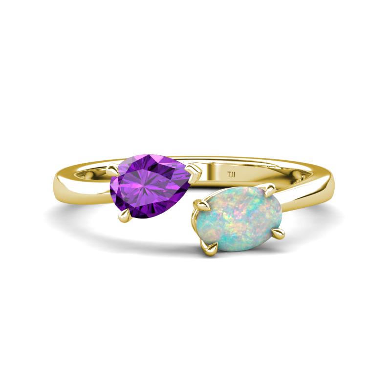 Afra 1.15 ctw Amethyst Pear Shape (7x5 mm) & Opal Oval Shape (7x5 mm) Toi Et Moi Engagement Ring 