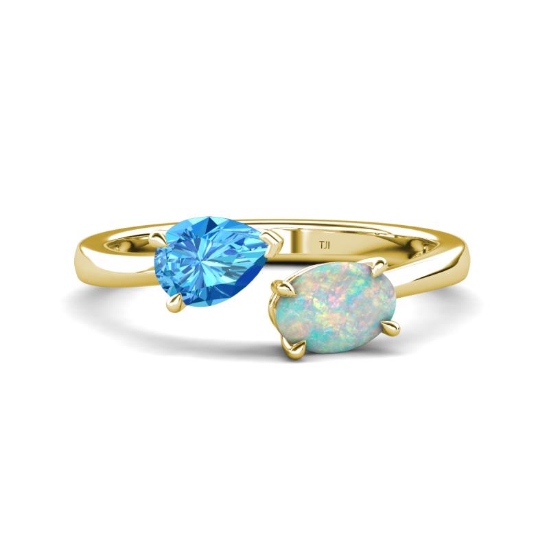 Afra 1.35 ctw Blue Topaz Pear Shape (7x5 mm) & Opal Oval Shape (7x5 mm) Toi Et Moi Engagement Ring 