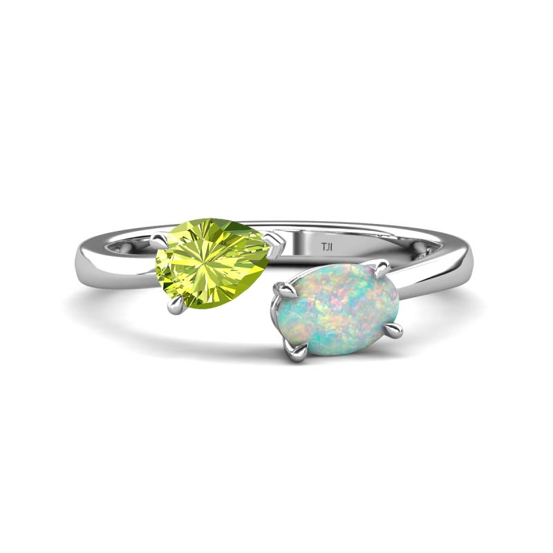 Afra 1.30 ctw Peridot Pear Shape (7x5 mm) & Opal Oval Shape (7x5 mm) Toi Et Moi Engagement Ring 