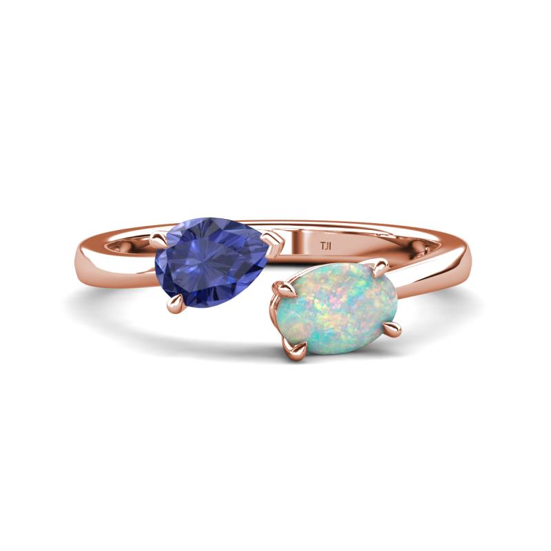 Afra 1.10 ctw Iolite Pear Shape (7x5 mm) & Opal Oval Shape (7x5 mm) Toi Et Moi Engagement Ring 