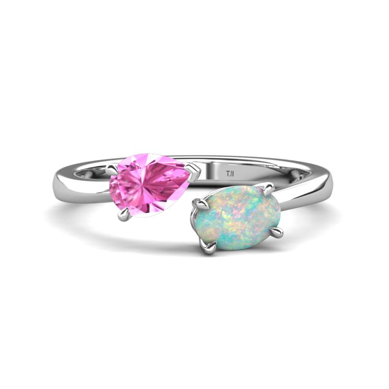 Afra 1.40 ctw Pink Sapphire Pear Shape (7x5 mm) & Opal Oval Shape (7x5 mm) Toi Et Moi Engagement Ring 