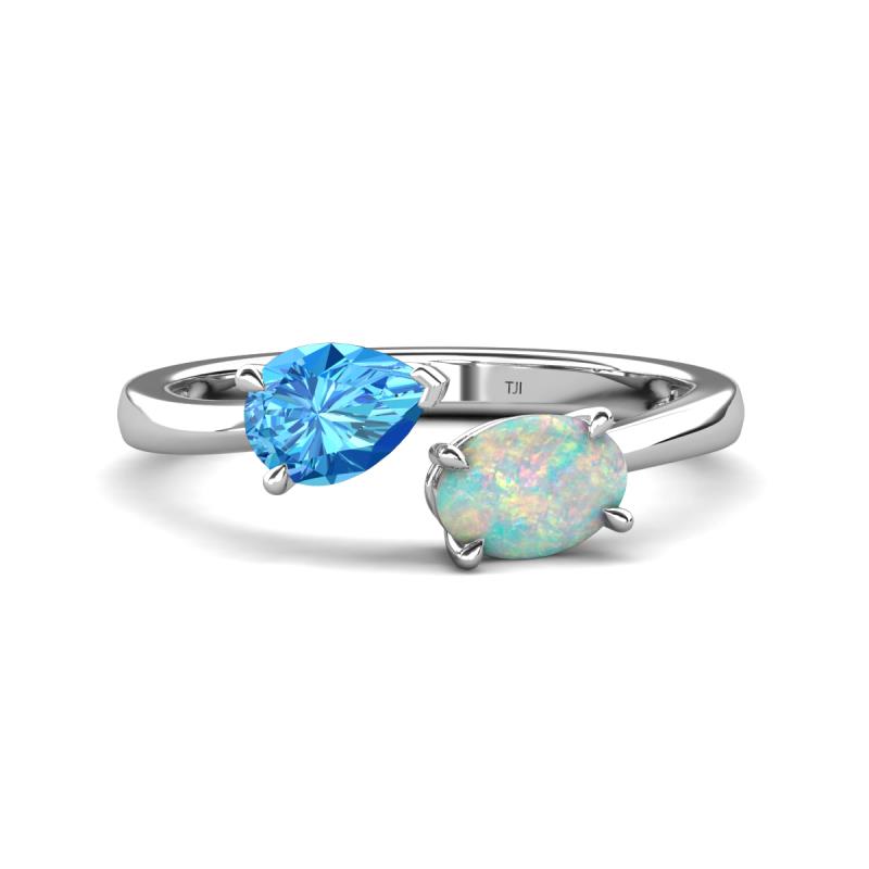 Afra 1.35 ctw Blue Topaz Pear Shape (7x5 mm) & Opal Oval Shape (7x5 mm) Toi Et Moi Engagement Ring 