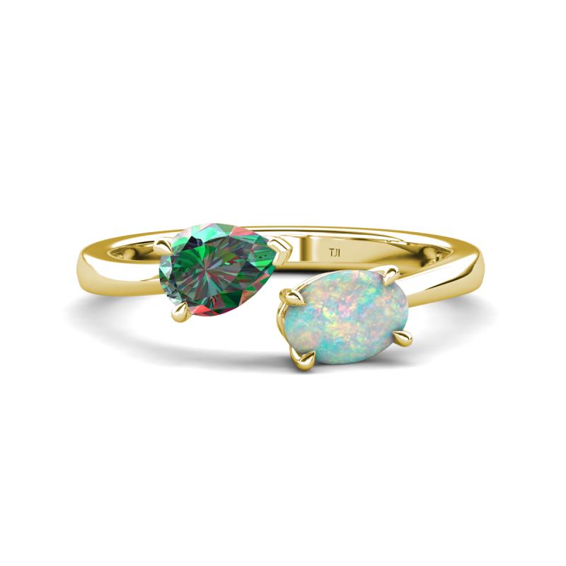 Afra 1.36 ctw Lab Created Alexandrite Pear Shape (7x5 mm) & Opal Oval Shape (7x5 mm) Toi Et Moi Engagement Ring 