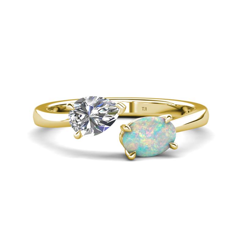 Afra 1.35 ctw Moissanite Pear Shape (7x5 mm) & Opal Oval Shape (7x5 mm) Toi Et Moi Engagement Ring 