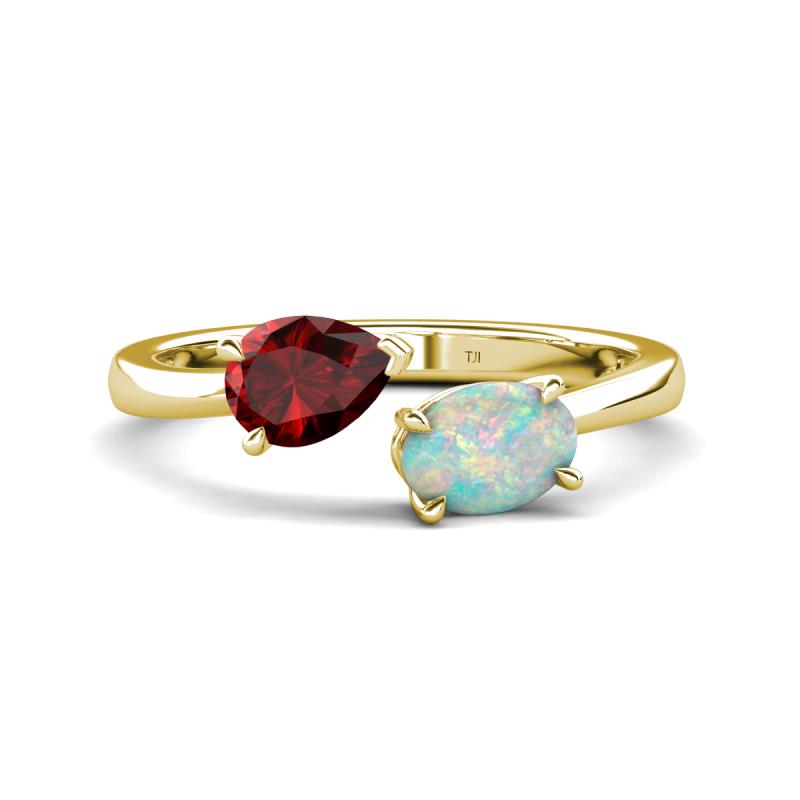 Afra 1.40 ctw Red Garnet Pear Shape (7x5 mm) & Opal Oval Shape (7x5 mm) Toi Et Moi Engagement Ring 