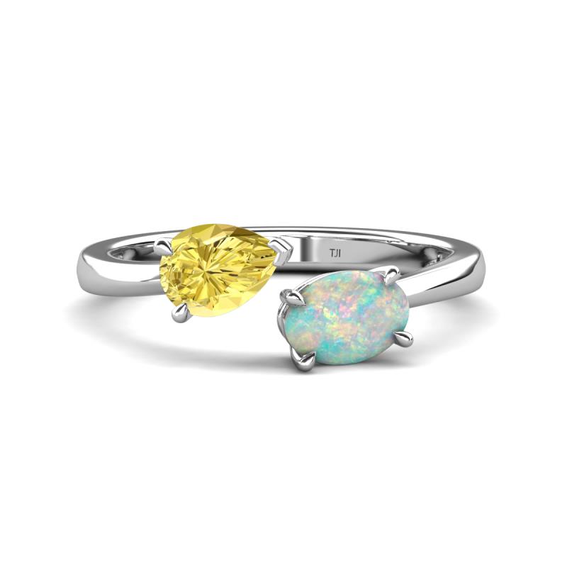 Afra 1.40 ctw Yellow Sapphire Pear Shape (7x5 mm) & Opal Oval Shape (7x5 mm) Toi Et Moi Engagement Ring 