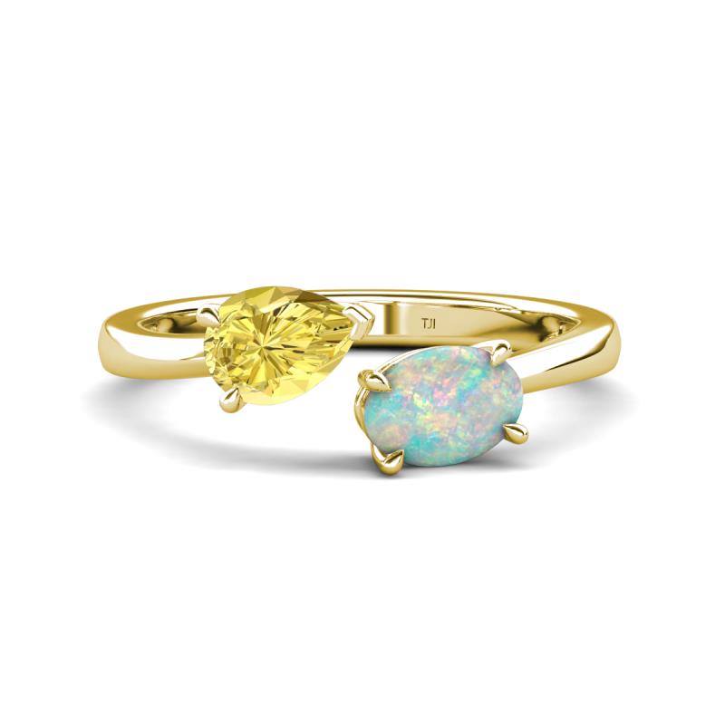 Afra 1.40 ctw Yellow Sapphire Pear Shape (7x5 mm) & Opal Oval Shape (7x5 mm) Toi Et Moi Engagement Ring 