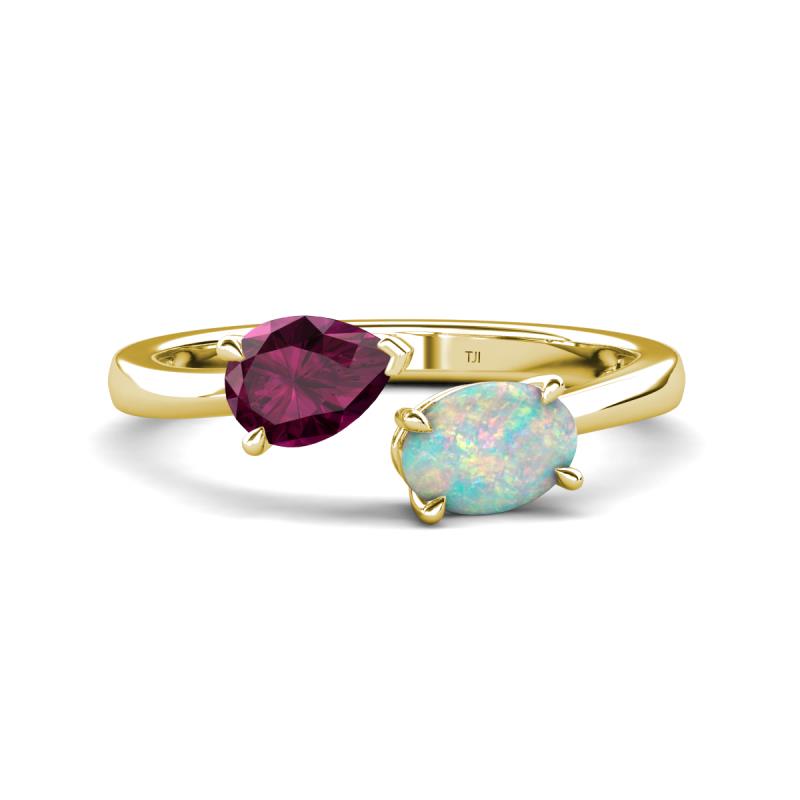 Afra 1.40 ctw Rhodolite Garnet Pear Shape (7x5 mm) & Opal Oval Shape (7x5 mm) Toi Et Moi Engagement Ring 