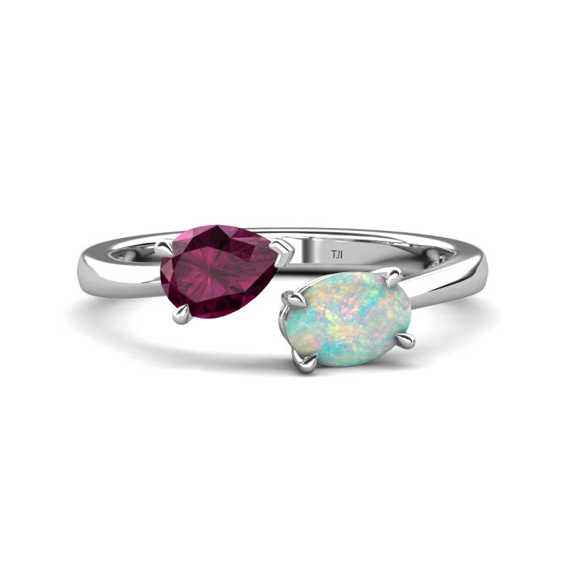Afra 1.40 ctw Rhodolite Garnet Pear Shape (7x5 mm) & Opal Oval Shape (7x5 mm) Toi Et Moi Engagement Ring 