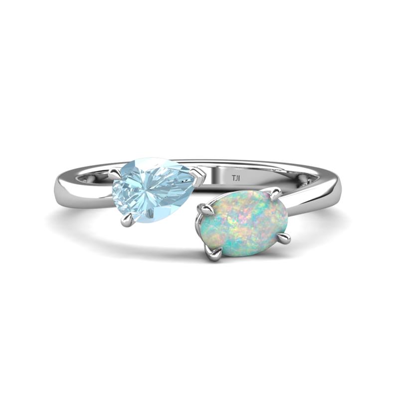 Afra 1.10 ctw Aquamarine Pear Shape (7x5 mm) & Opal Oval Shape (7x5 mm) Toi Et Moi Engagement Ring 
