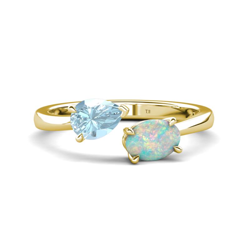 Afra 1.10 ctw Aquamarine Pear Shape (7x5 mm) & Opal Oval Shape (7x5 mm) Toi Et Moi Engagement Ring 