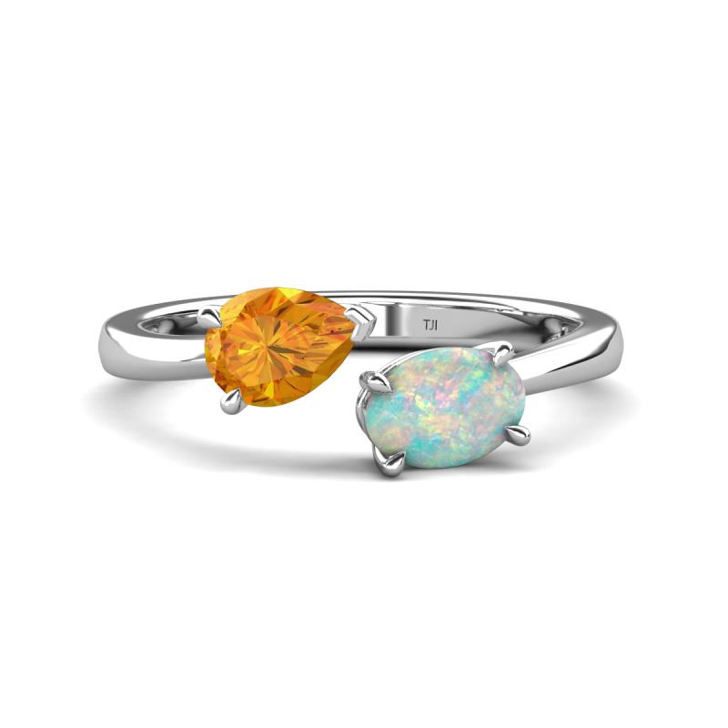 Afra 1.15 ctw Citrine Pear Shape (7x5 mm) & Opal Oval Shape (7x5 mm) Toi Et Moi Engagement Ring 