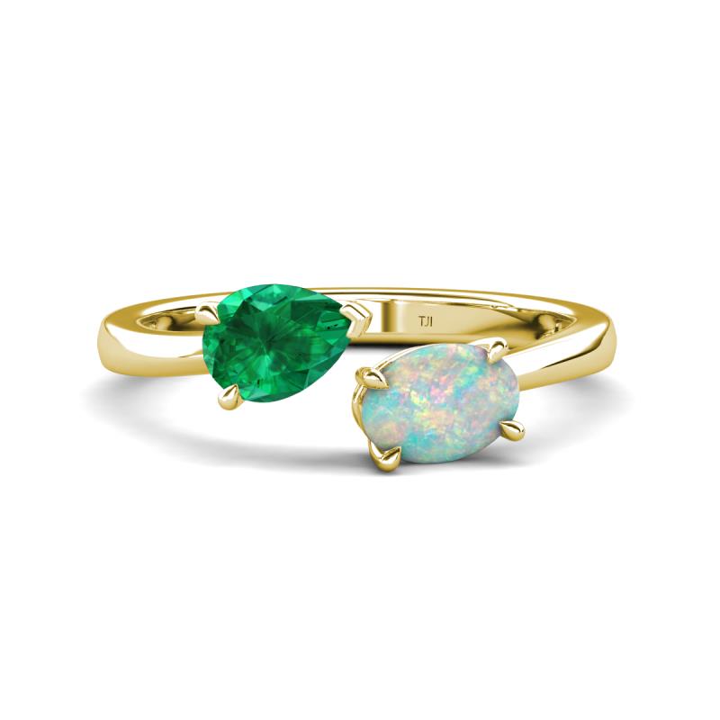 Afra 1.30 ctw Emerald Pear Shape (7x5 mm) & Opal Oval Shape (7x5 mm) Toi Et Moi Engagement Ring 