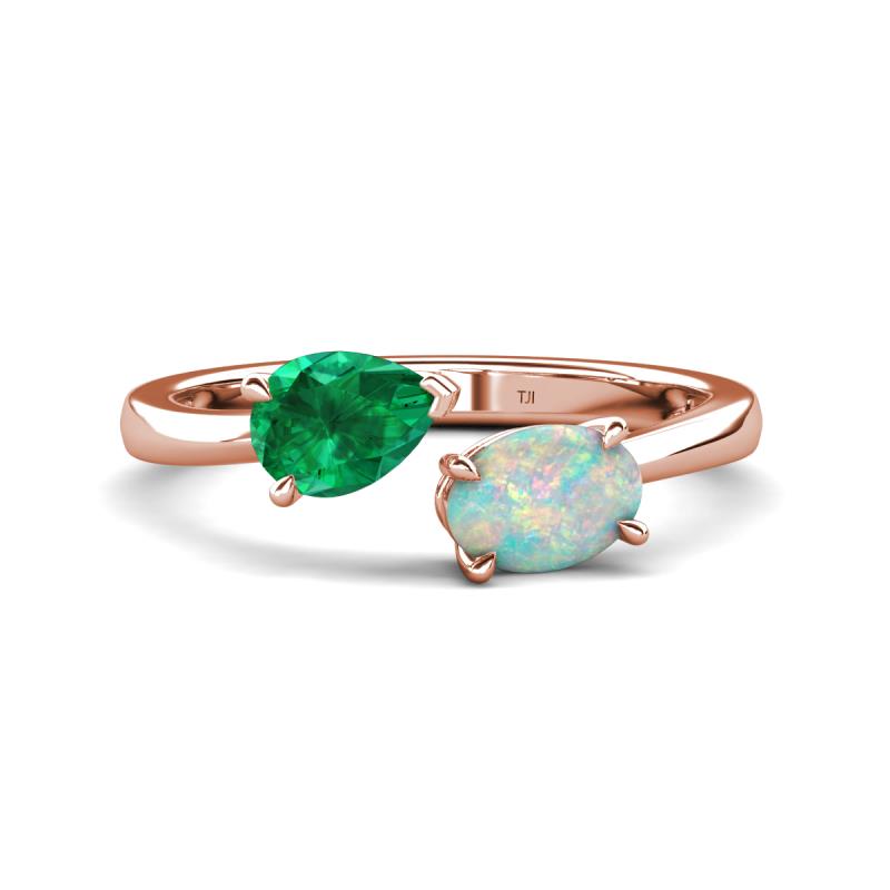 Afra 1.30 ctw Emerald Pear Shape (7x5 mm) & Opal Oval Shape (7x5 mm) Toi Et Moi Engagement Ring 
