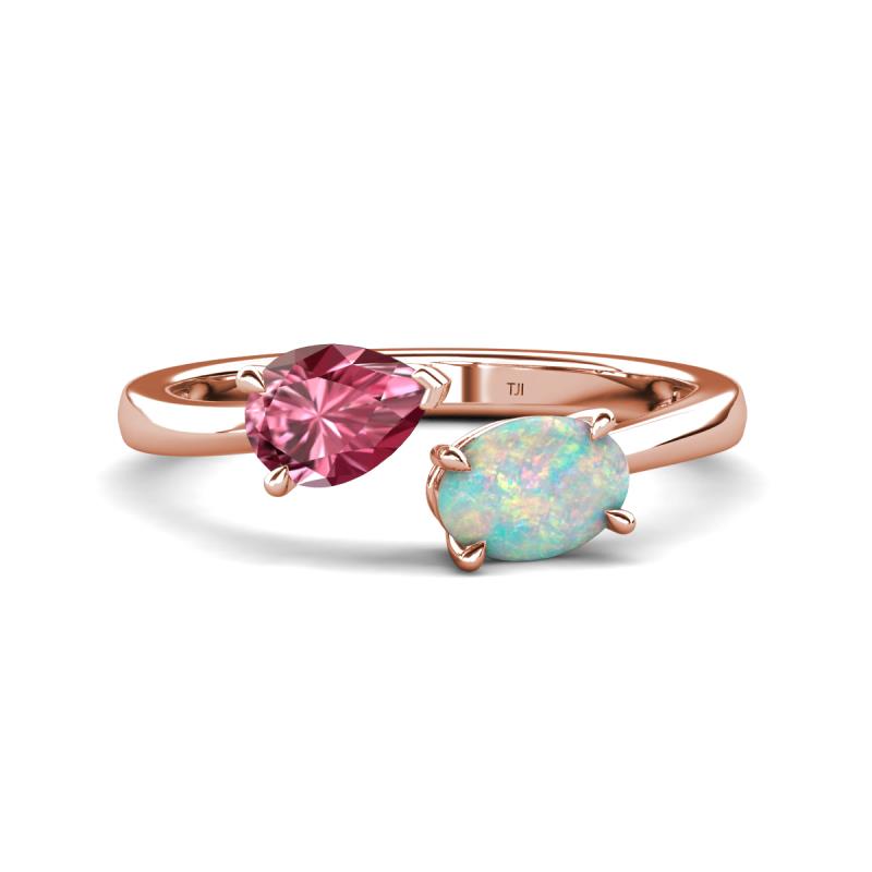 Afra 1.20 ctw Pink Tourmaline Pear Shape (7x5 mm) & Opal Oval Shape (7x5 mm) Toi Et Moi Engagement Ring 