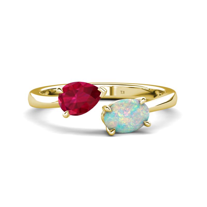 Afra 1.45 ctw Ruby Pear Shape (7x5 mm) & Opal Oval Shape (7x5 mm) Toi Et Moi Engagement Ring 
