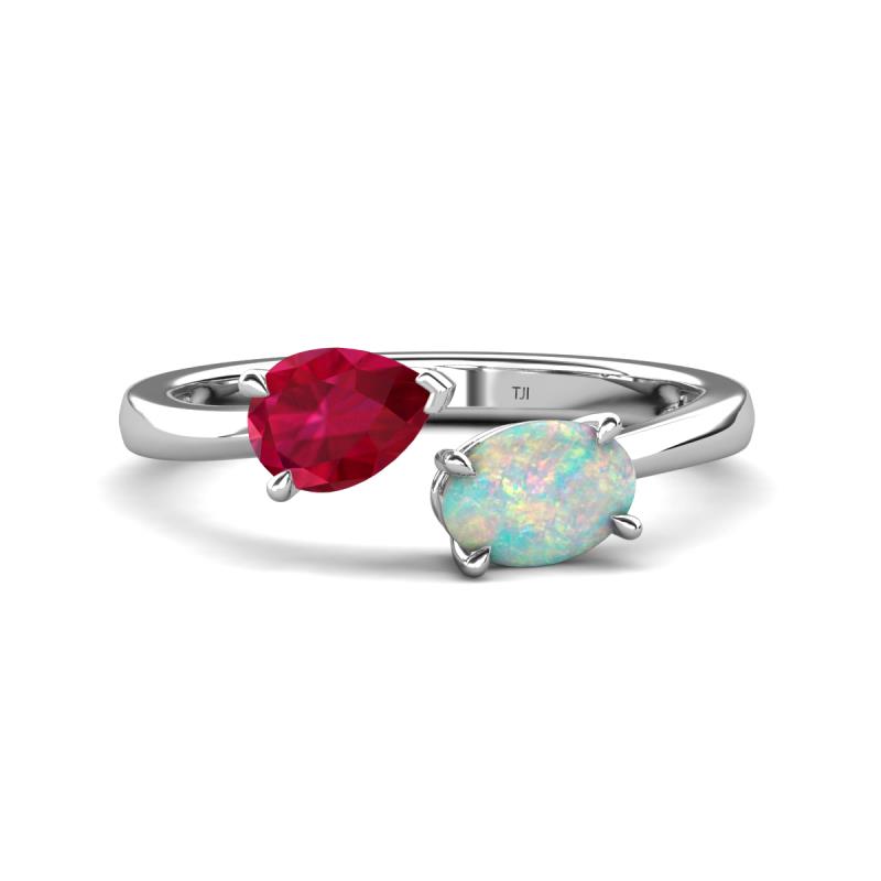 Afra 1.45 ctw Ruby Pear Shape (7x5 mm) & Opal Oval Shape (7x5 mm) Toi Et Moi Engagement Ring 