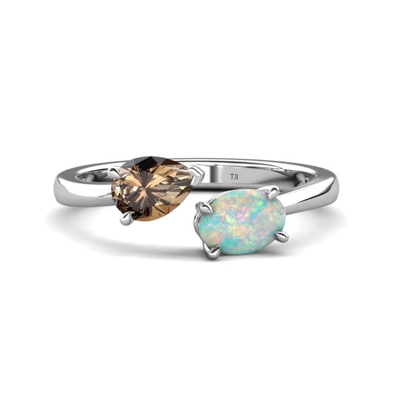 Afra 1.15 ctw Smoky Quartz Pear Shape (7x5 mm) & Opal Oval Shape (7x5 mm) Toi Et Moi Engagement Ring 